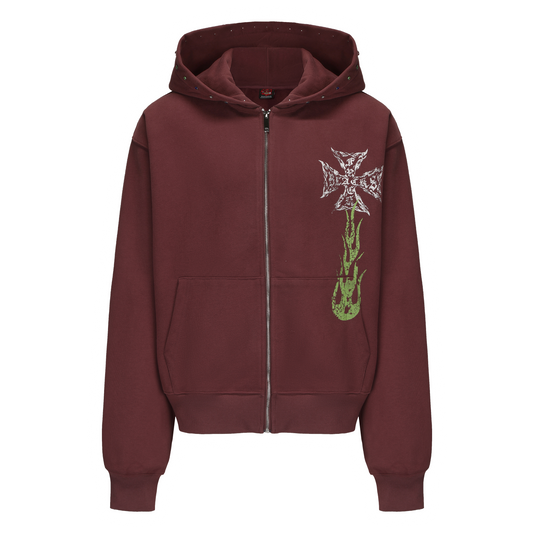 BOXY GEMSTONE FLAME ZIP UP HOODIE
